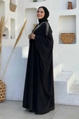 Taş İşlemeli Elbiseli Abaya Takım 8499 Siyah thumbnail 3