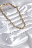 MuI MuI 316L Çelik Gold Renk Lazer Kesim Arpa Zincir Model Kadın Kolye - 2