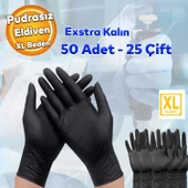 Haspet Ekstra Kalın Pudrasız Nitril Muayene Eldiveni Siyah XLarge XL Beden Hijyenik Eldiven 50 Adet - 1