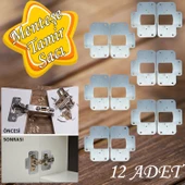 Dolap Kapak Taş Menteşe Tamir Sacı Pratik Onarım Kiti Krom Metal Yuva Tablası 6.5 x 9 cm (12 ADET) - 1