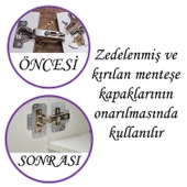 Dolap Kapak Taş Menteşe Tamir Sacı Pratik Onarım Kiti Krom Metal Yuva Tablası 6.5 x 9 cm (12 ADET) - 3