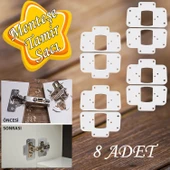Dolap Kapak Taş Menteşe Tamir Sacı Pratik Onarım Kiti Beyaz Metal Yuva Tablası 6.5 x 9 cm (8 ADET) - 1
