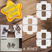 Dolap Kapak Taş Menteşe Tamir Sacı Pratik Onarım Kiti Beyaz Metal Yuva Tablası 6.5 x 9 cm (6 DET) thumbnail 1