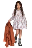 Kız Çocuk Çiçek Desenli Piliseli Kiremit Trençkotlu Elbise thumbnail 2