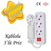Anahtarlı Kablolu 3 Lü Topraklı Çoklu Grup Priz Çoğaltma Üçlü Fiş Piriz 5 Metre - 1