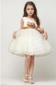 Kız Çocuk Simli Fiyonk Detaylı Kat Kat Tüllü Beyaz Abiye thumbnail 1