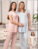 Bone Club 5816 MAVİ Vual Penye Hamile Lohusa 3 Lü Pijama Sabahlık Tk - 4
