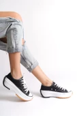 PARIS Bağcıklı Ortopedik Taban Kadın Sneaker Ayakkabı BT Siyah - 2
