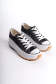 PARIS Bağcıklı Ortopedik Taban Kadın Sneaker Ayakkabı BT Siyah - 4