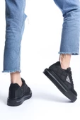 PRAG Bağcıklı Ortopedik Taban Desenli Kadın Sneaker Ayakkabı ST Siyah - 3