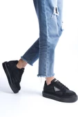 PRAG Bağcıklı Ortopedik Taban Desenli Kadın Sneaker Ayakkabı ST Siyah - 2