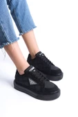 PRAG Bağcıklı Ortopedik Taban Desenli Kadın Sneaker Ayakkabı ST Siyah - 1