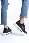 PRAG Bağcıklı Ortopedik Taban Desenli Kadın Sneaker Ayakkabı BT Siyah - 3