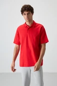 Fiesta Pamuklu Kalın Yumuşak Dokulu Oversize Fit Basic Polo Yaka Erkek T-Shirt - 88327 - 3