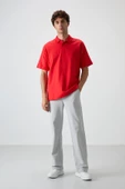 Fiesta Pamuklu Kalın Yumuşak Dokulu Oversize Fit Basic Polo Yaka Erkek T-Shirt - 88327 - 1
