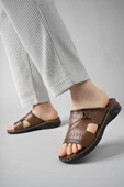 Muggo RYAN Garantili Ortopedik Rahat Taban Deri Görünümlü Erkek Terlik - 3