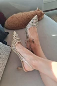 036  4467 Topukla Kadın Taşlı 6 cm İnce Topuklu Abiye Ayakkabı - 5