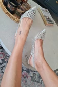 036  4467 Topukla Kadın Taşlı 6 cm İnce Topuklu Abiye Ayakkabı - 7