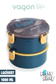 Vagonlife 1600 ML İki Kat Yuvarlak Paslanmaz Çelik Bento Lunch Box Yeni Nesil Sefer Tası-ÇatallıKaşık-397 - 2