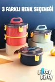 Vagonlife 1600 ML İki Kat Yuvarlak Paslanmaz Çelik Bento Lunch Box Yeni Nesil Sefer Tası-ÇatallıKaşık-397 - 6