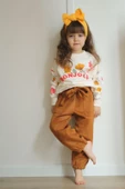 KIZ ÇOCUK BONJOUR YAZILI SÜET PANTOLONLU İKİLİ TAKIM - 1