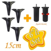 Zelve 6'Lı Set Mobilya Tv Ünitesi Çekyat Koltuk Kanepe Ayarlı M8 Destek Ayağı 15 Cm Siyah Baza Ayak - 1