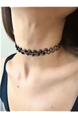 Siyah Choker Tasma Tatto Kolye Taşlı Mat siyah Renk Tek Ebat Beden - 1