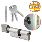 Silindir Barel Göbek Kilidi Çelik Kapı İçeriden Kilitleme Kilidi 90 mm 3 Anahtarlı Çevirmeli Kilit - 1