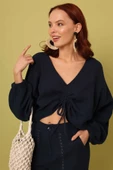Önü Büzgülü Bluz Lacivert - 1