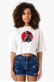 Rurouni Kenshin Samurai Logo Beyaz Kırçıllı Kadın Crop Tshirt thumbnail 1