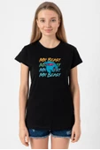 Mr Beast Lettern Siyah Kadın Tshirt - 1