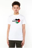 Heart Palestine Flag Beyaz Çocuk Bisikletyaka Tshirt - 1