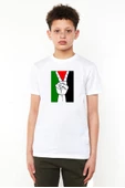 Free Hand Palestine Flag Beyaz Çocuk Bisikletyaka Tshirt - 1