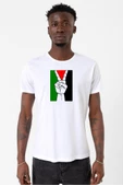 Free Hand Palestine Flag Beyaz Erkek Bisikletyaka Tshirt thumbnail 1