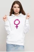 Purple Venus Symbol Beyaz Kadın 3ip Kapşonlu Sweatshirt - 1