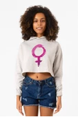 Purple Venus Symbol Beyaz Kırçıllı Kadın Crop Kapşonlu - 1