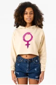 Purple Venus Symbol Bej Kadın Crop Kapşonlu thumbnail 1