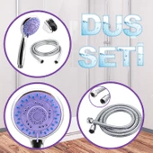 Duş Seti Banyo Duş Başlığı Seti Fiskiyesi Telefonu Yuvarlak Başlık Metal Hortum Mor 3'lü Set - 1