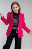 Kız Çocuk Leopar Yazı ve Digital Baskılı Tişört Bol Kesim Pantolon Fuşya Blazer Ceket Alt Üst Takım thumbnail 3
