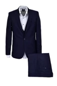 Erkek Lacivert Armürlü Silim Fit Takım Elbise BGL-ST03494 thumbnail 2