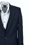 Erkek Lacivert Armürlü Silim Fit Takım Elbise BGL-ST03494 thumbnail 3