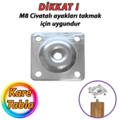 Mobilya Baza Koltuk Zigon Sehpa Ayağı Metal Bağlantı Aparatı Düz Ayak Tabanı M8 Civatalı Kare Tabla - 1