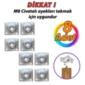 Mobilya Baza Koltuk Zigon Sehpa Ayağı Metal Bağlantı Aparatı Düz Ayak Tabanı M8 Civatalı (8 Adet) - 1