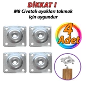 Mobilya Baza Koltuk Zigon Sehpa Ayağı Metal Bağlantı Aparatı Düz Ayak Tabanı M8 Civatalı (4 Adet) - 1