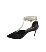 YAZKIŞ Kadın Siyah Krem Saten Önü Sivri Yanları Açık Bilekten Taş Dolamalı 7cm İnce Topuk Ayakkabı thumbnail 7