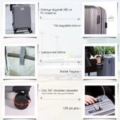 Biggdesign Moods Up Kabin Boy Valiz, Laptop Bölmeli, Bardaklık ve USB Girişli, 360° Tekerlek,TSA Kilit, Gümüş - 3