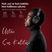 Moodix KO23BT1100B Katlanabilir Bluetooth Kulaküstü Kulaklık Siyah - 5