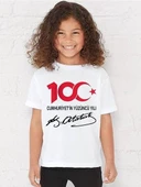 MODAVALS 23 NİSAN 19 MAYIS 30 AĞUSTOS 29 EKİM 10 KASIM OKUL GÖSTERİ UNISEX GARSON BOY 100. YIL ATATÜRK İMZA BASKILI KISA KOL TSHIRT - BEYAZ - 1