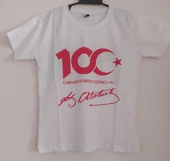 MODAVALS 23 NİSAN 19 MAYIS 30 AĞUSTOS 29 EKİM 10 KASIM OKUL GÖSTERİ UNISEX GARSON BOY 100. YIL ATATÜRK İMZA BASKILI KISA KOL TSHIRT - BEYAZ - 4