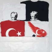 MODAVALS 23 NİSAN 19 MAYIS 30 AĞUSTOS 29 EKİM 10 KASIM OKUL GÖSTERİ UNISEX GARSON BOY 100. YIL ATATÜRK İMZA BASKILI KISA KOL TSHIRT - KIRMIZI - 5